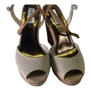 Steve Madden Cork Platform  Rein-stone Studded High Heel wedge Sandal
